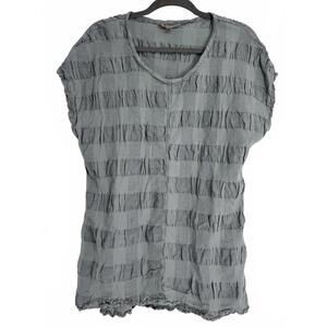 FLAX Tunic Top Womens Small Gray Short Sleeve Ruched Linen Blend